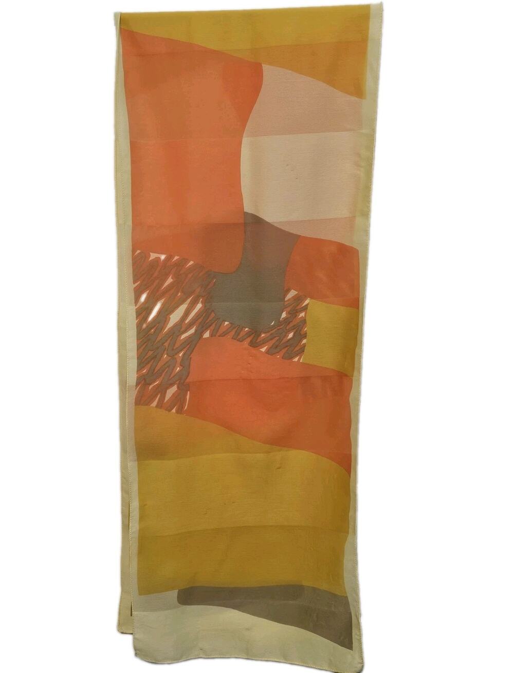 Vintage 70s Abstract Scarf Made in Italy Orange Yellow Mid Century Modern 12x31